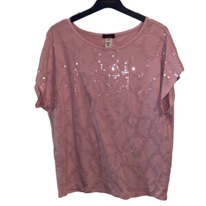 Women's Cocomo Light Pink Sequined Short Sleeve Top Size L